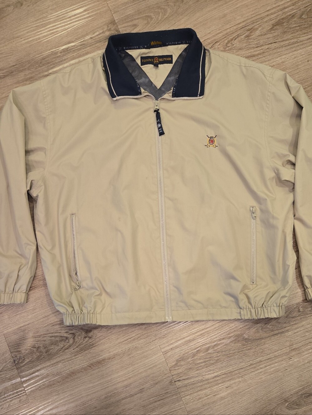 Vintage Tommy Hilfiger Golf Men's Beige Zip-Up Windbreaker Jacket